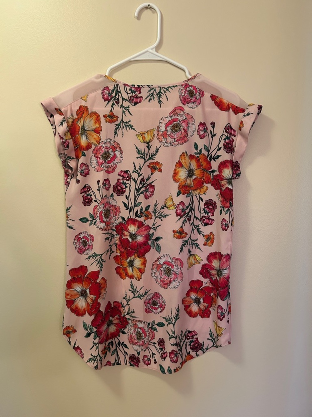 Express Pink Floral Lace Blouse | Feminine Sheer Top | Dressy Spring Summer Shir - Picture 4 of 4